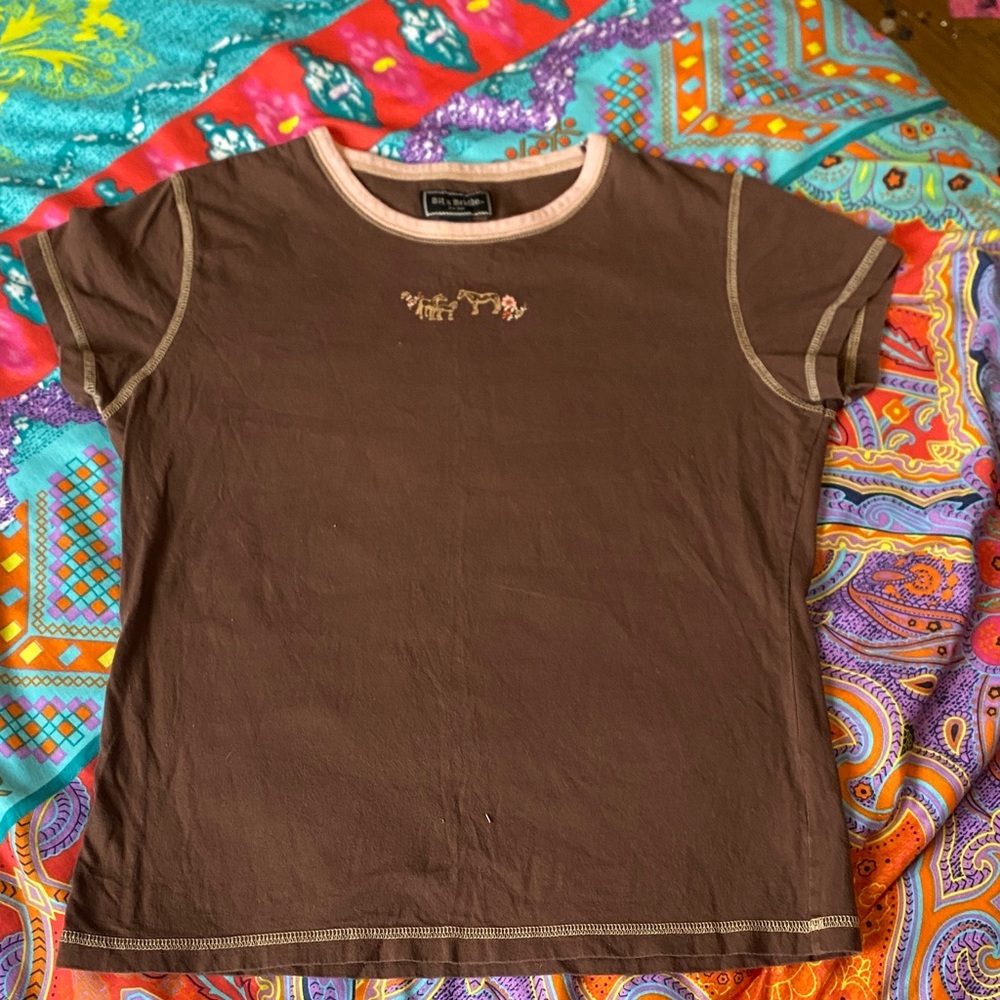 Bit & Bridle Brown T-Shirt with Horse Embroidery